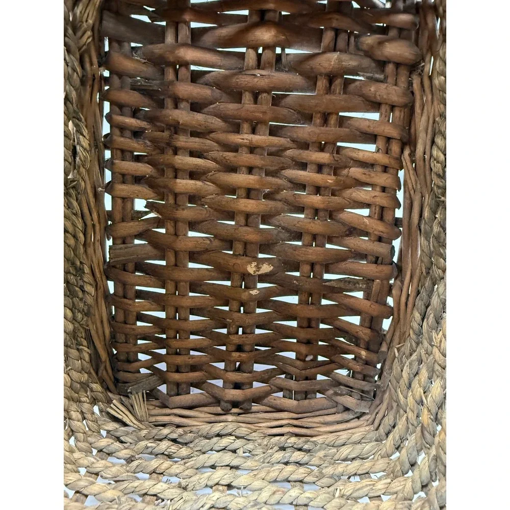 Vintage Rustic Woven Wicker Basket with Twisted Handle Farmhouse Decor Brown
